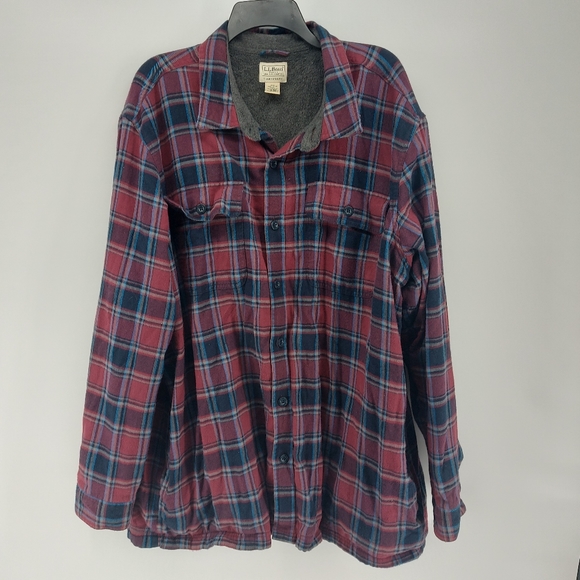 L.L.Bean Plaid Fleece-Lined Flannel Shirt Jacket  XXL Red and Gray - Picture 4 of 7